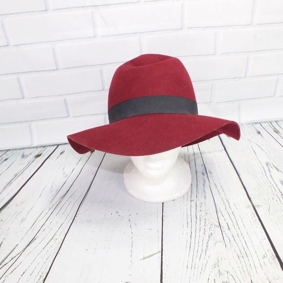 Burgundy Wool Hat Black Ribbon Size S/M - Picture 3 of 7